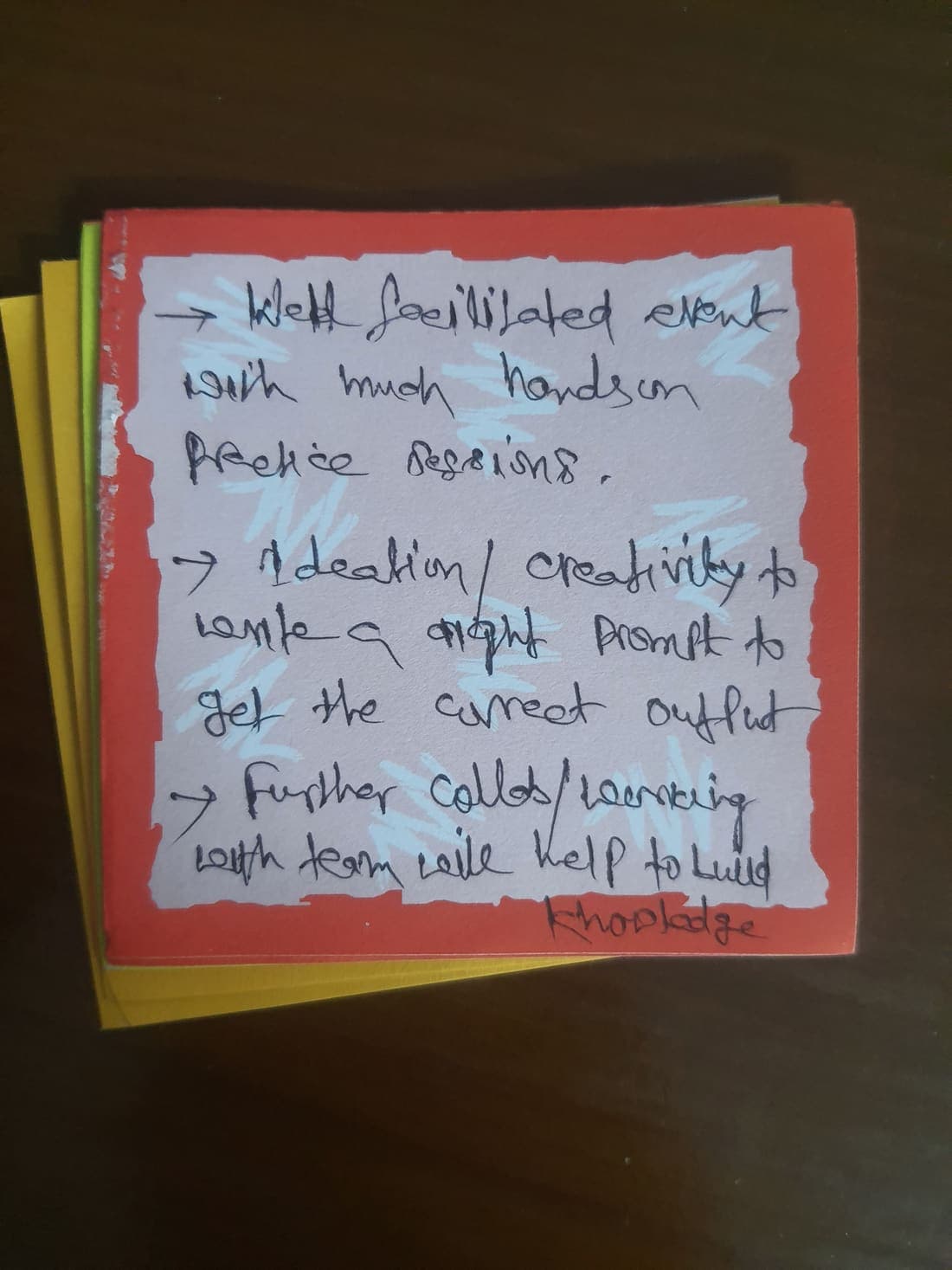 Handwritten workshop reflection 4