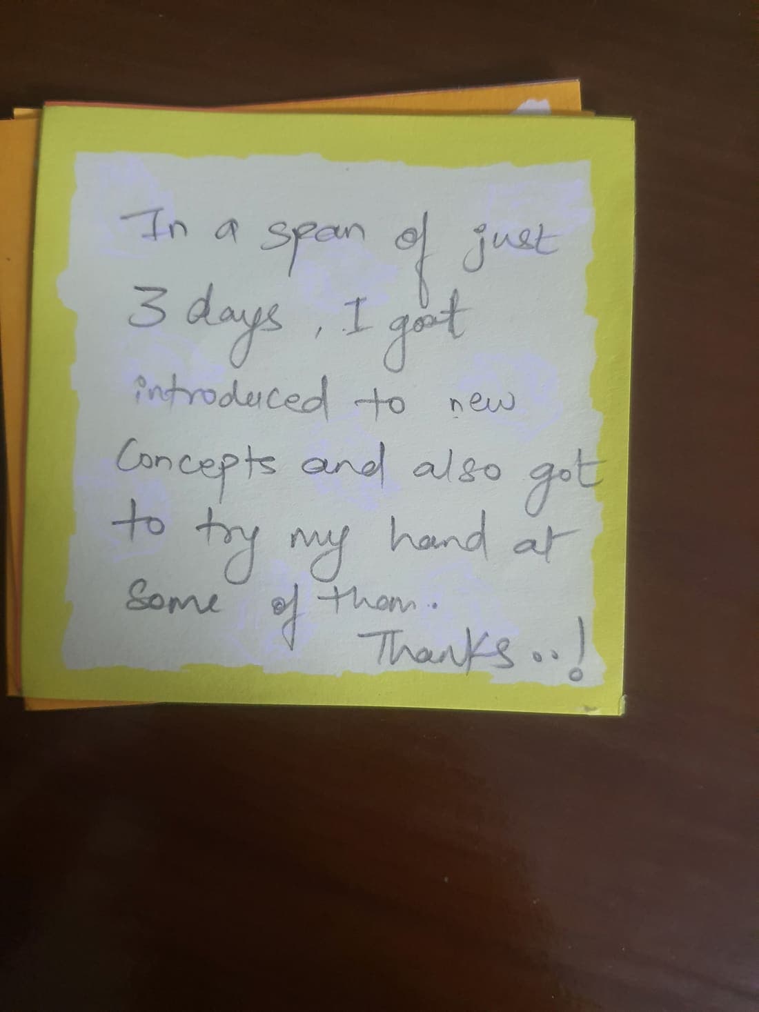 Handwritten workshop reflection 7