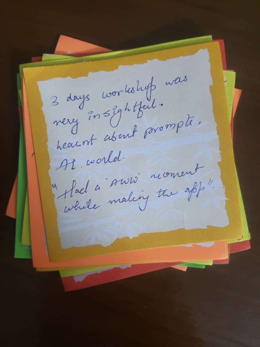 Handwritten workshop reflection 12