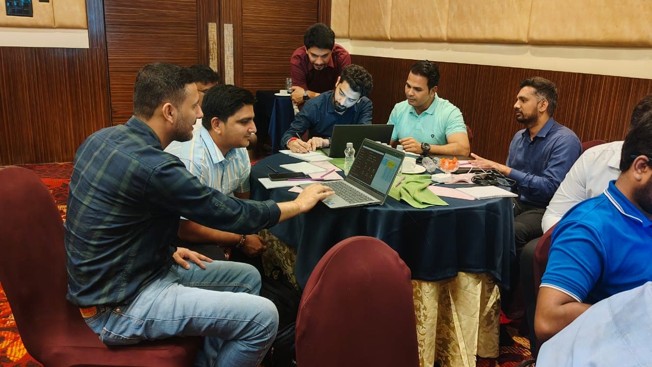 The team working hands-on during the afternoon